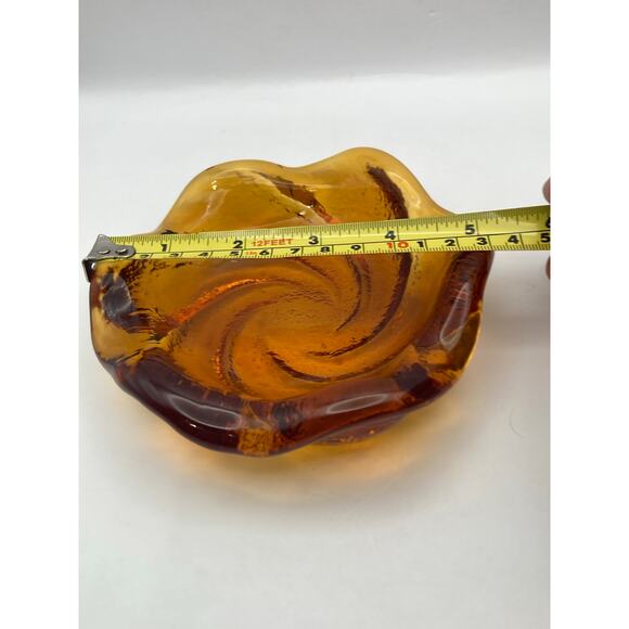 VTG Fenton Amber Heavy Art Glass Trinket Candy Dish Ashtray Swirl Design - Picture 4 of 5